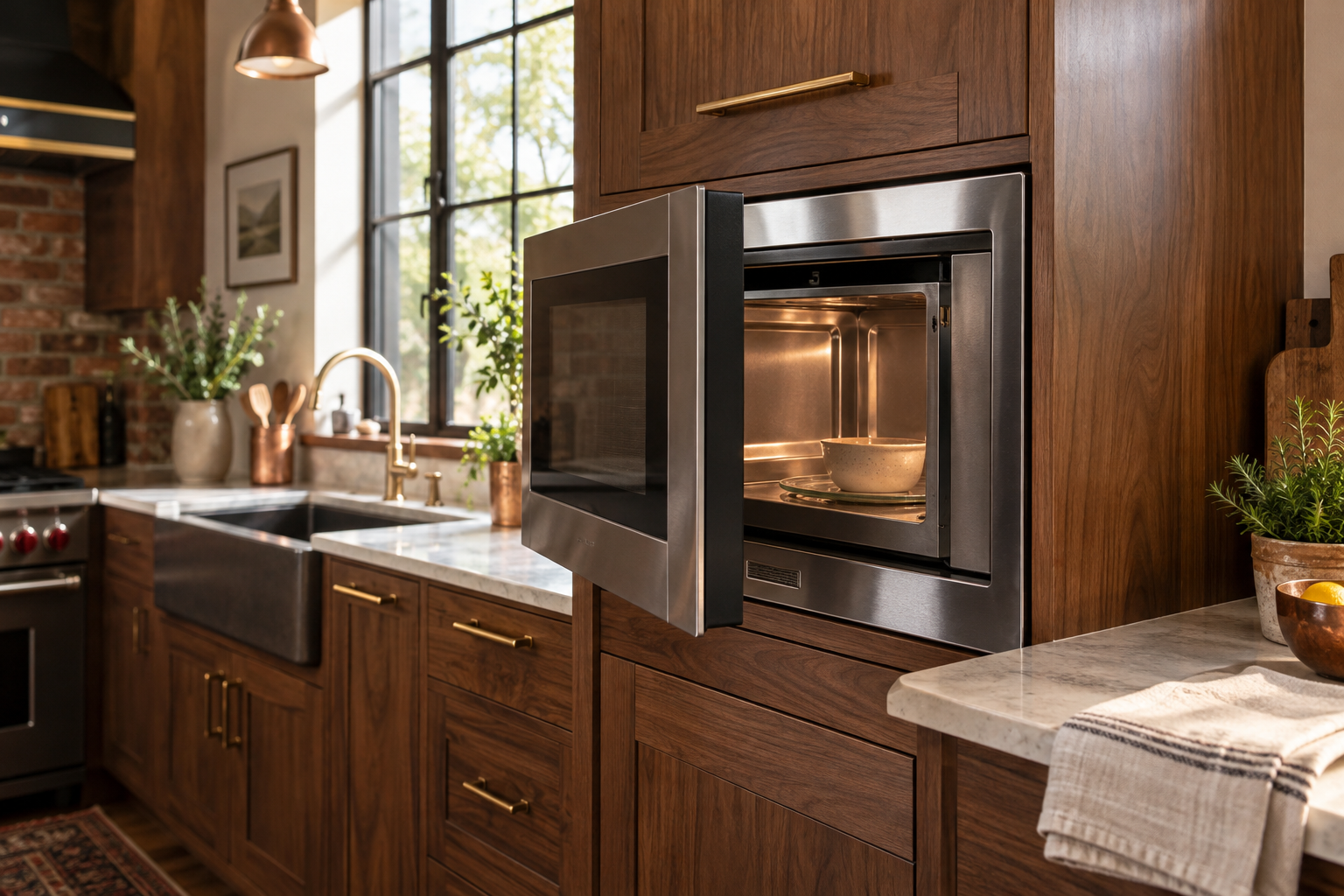Illustrative Wolf microwave in a residential kitchen — AI image for Wolf Repair Rye Brook