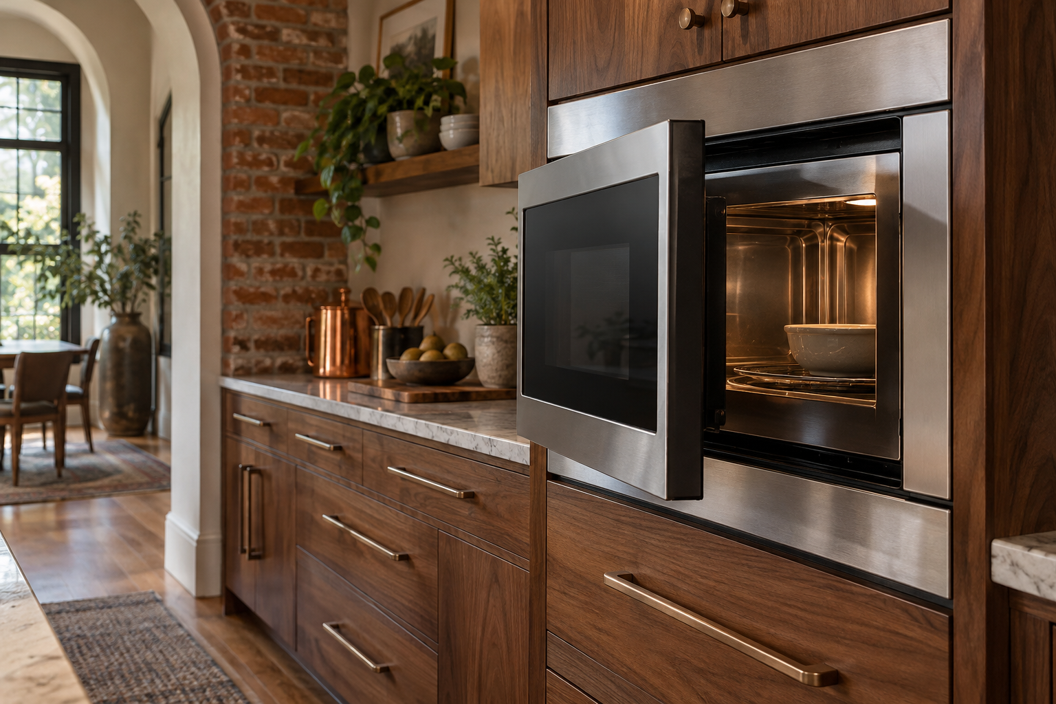 Illustrative Wolf microwave in a residential kitchen — AI image for Wolf Repair Rye Brook