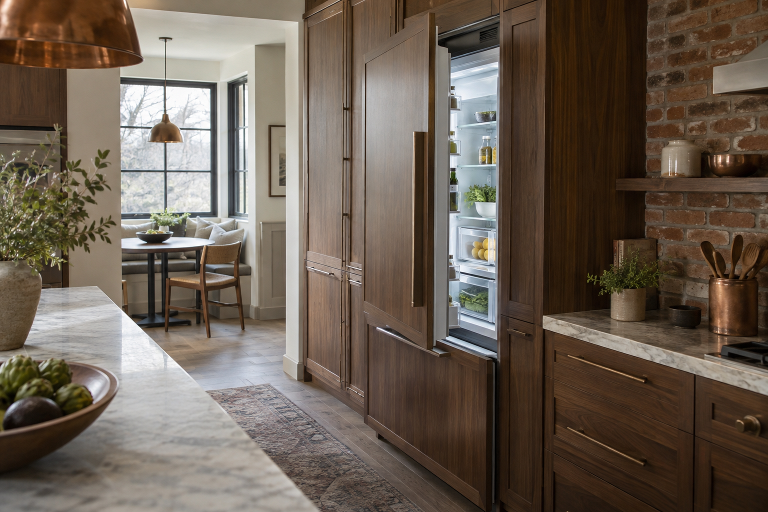 Illustrative Sub-Zero refrigerator in a residential kitchen — AI image for Wolf Repair Rye Brook