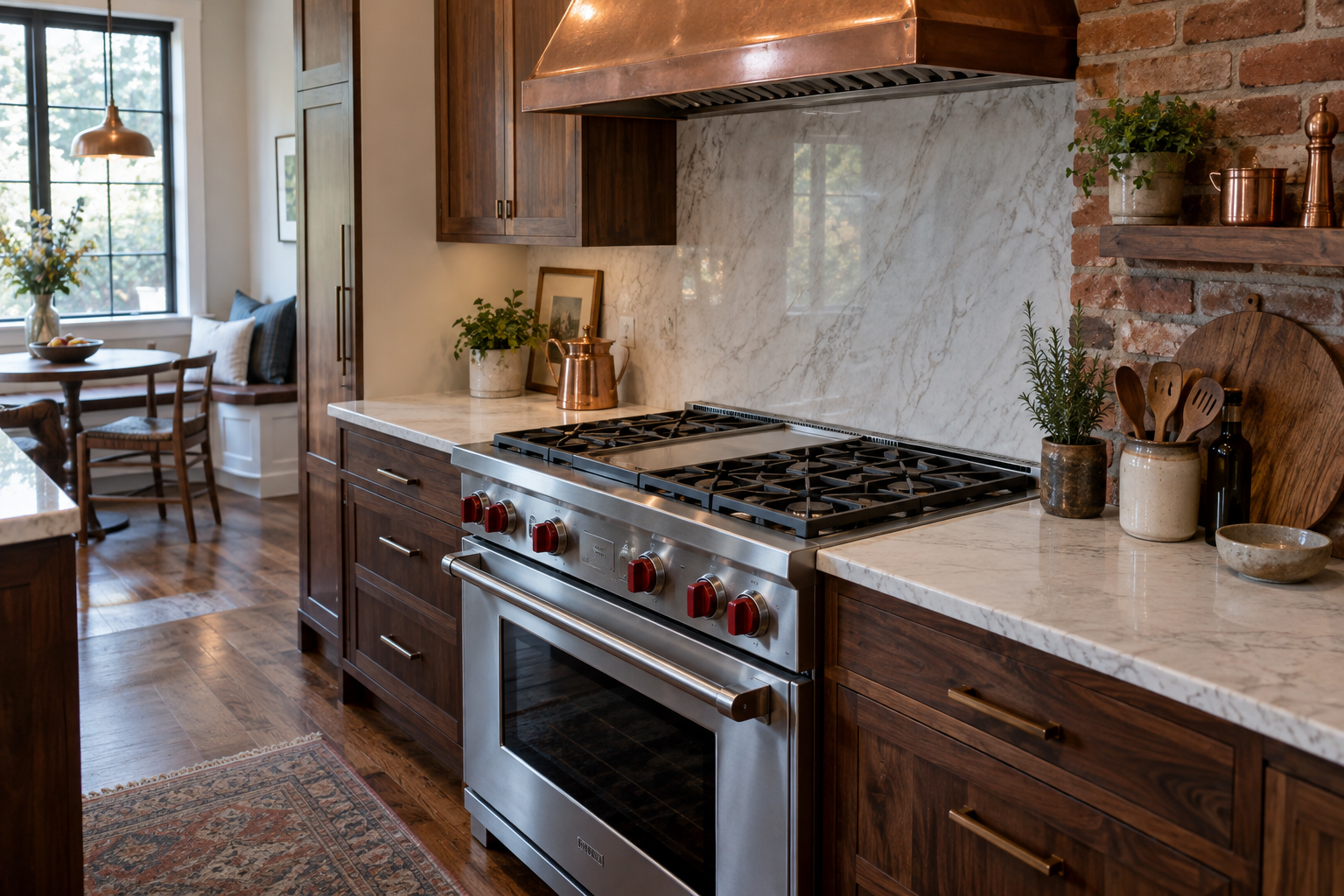 Illustrative Wolf range in a residential kitchen — AI image for Wolf Repair Rye Brook
