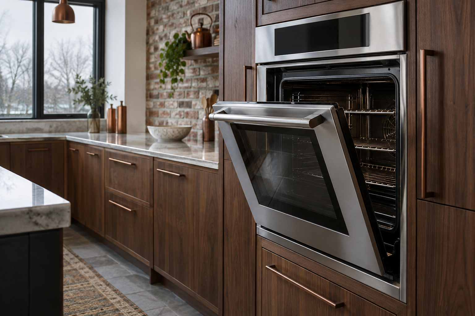 Illustrative Monogram oven in a residential kitchen — AI image for Wolf Repair Rye Brook