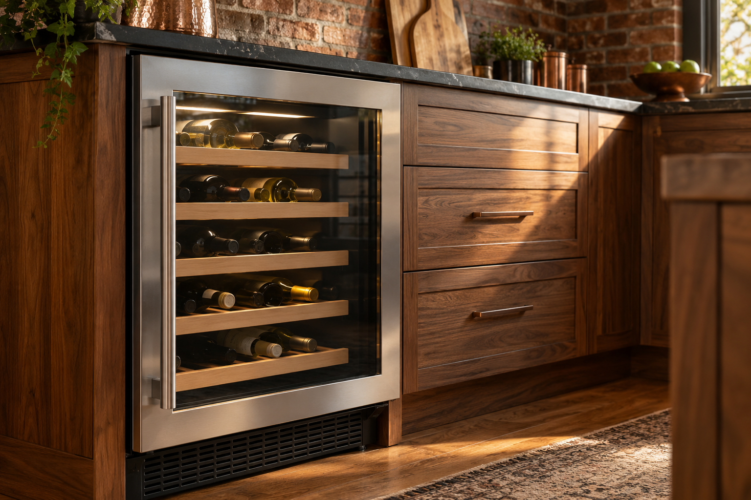 Illustrative Viking wine cooler in a residential kitchen — AI image for Wolf Repair Rye Brook